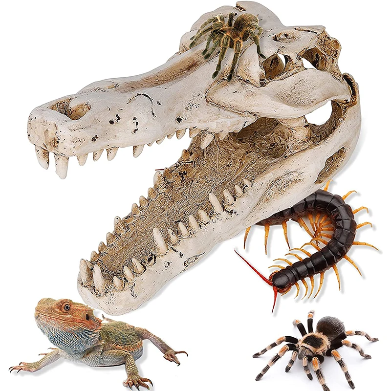 

Aquarium Decor Reptile House Resin Skull Aquarium Ornament Fish Tank Cave Home Artificial Decoration Accessories Bearded Dragon