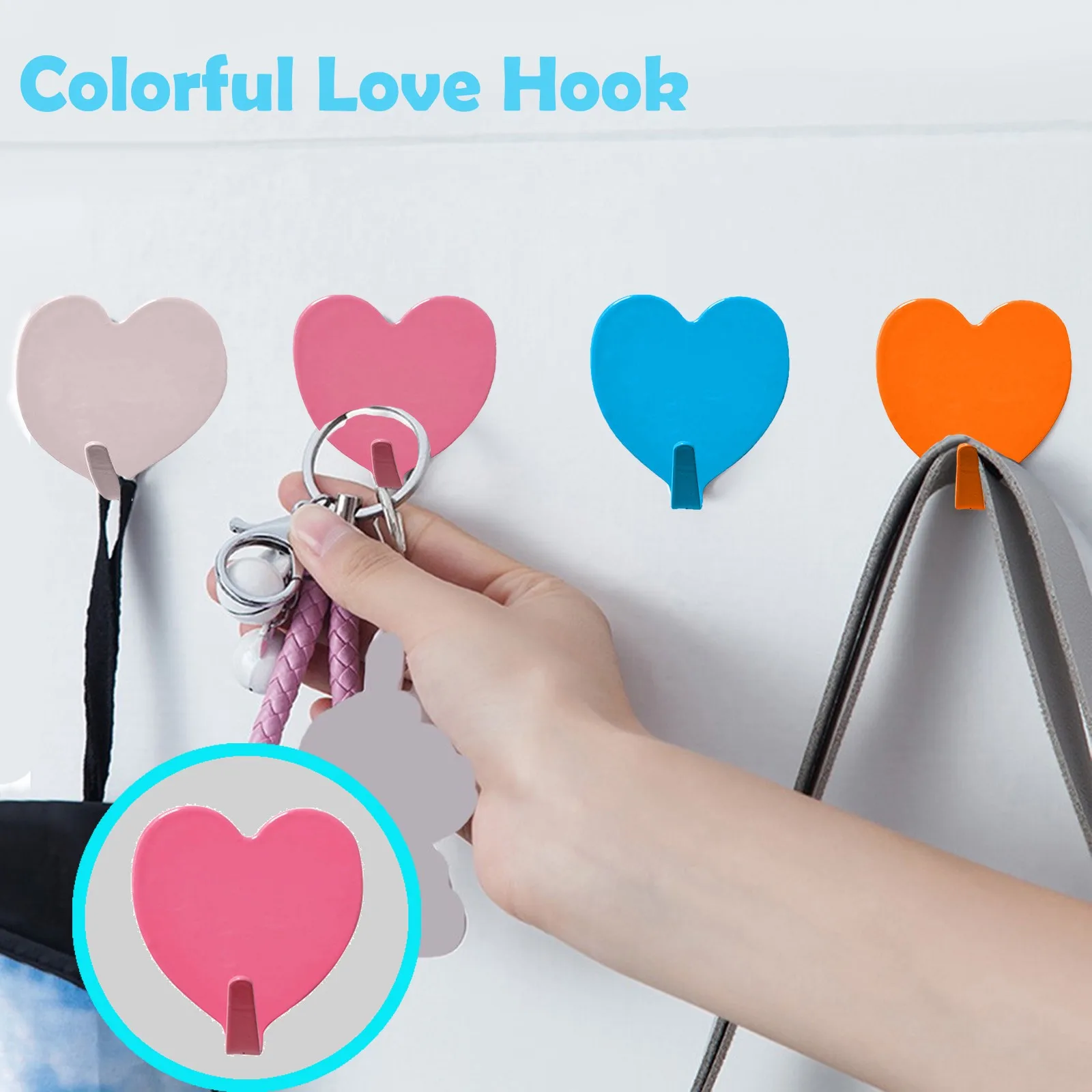 

1PC Self-adhesive Wall Hook Heart-shaped Clothes Hook Stainless Steel Single Hook Strong Hook Key Door Holder Coat Towel Hook