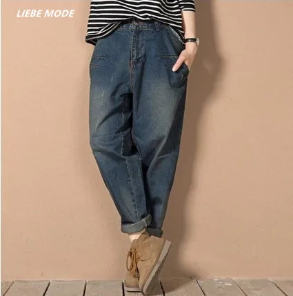 Korean Style Baggy Mom Jeans Trousers Women Mid Waist Loose Denim Pants Woman Boyfriend Staright Harem Femme 2021 Spring | Женская