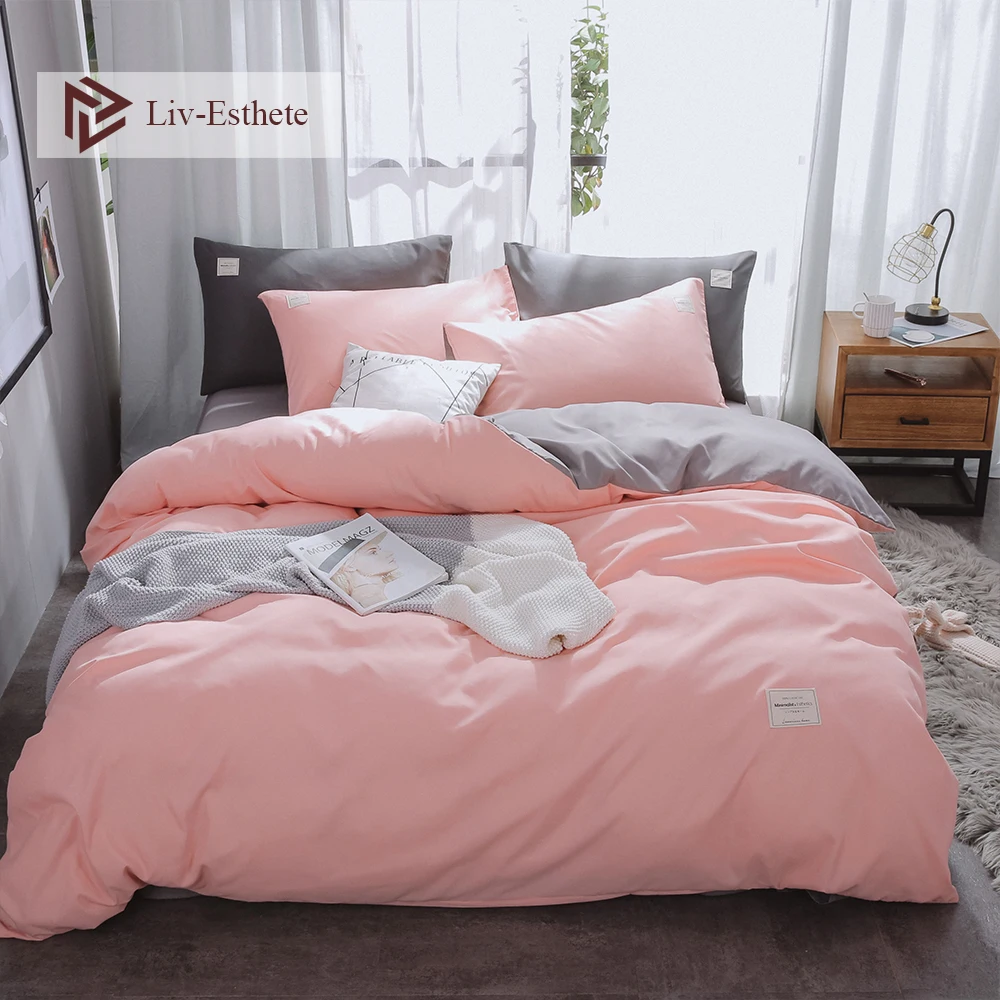 Комплект роскошного постельного белья Liv Esthete A Pink B Gray домашний мягкий