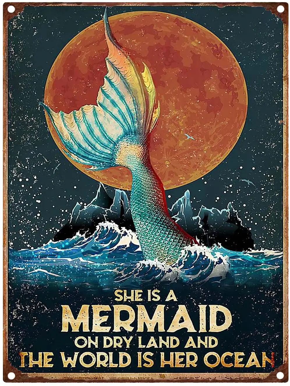 

Vintage Tin Sign Fashion Metal Poster Wall Decoration Club Man Cave Smoke Shop Advertising Plate - Mermaid 8x12Inches
