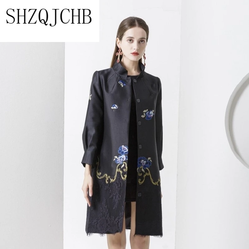 

new 2021 High Quality Embroidery coats spring Loose flower Lace coat Retro plus size Women Clothing Vintage Winter long Jacket