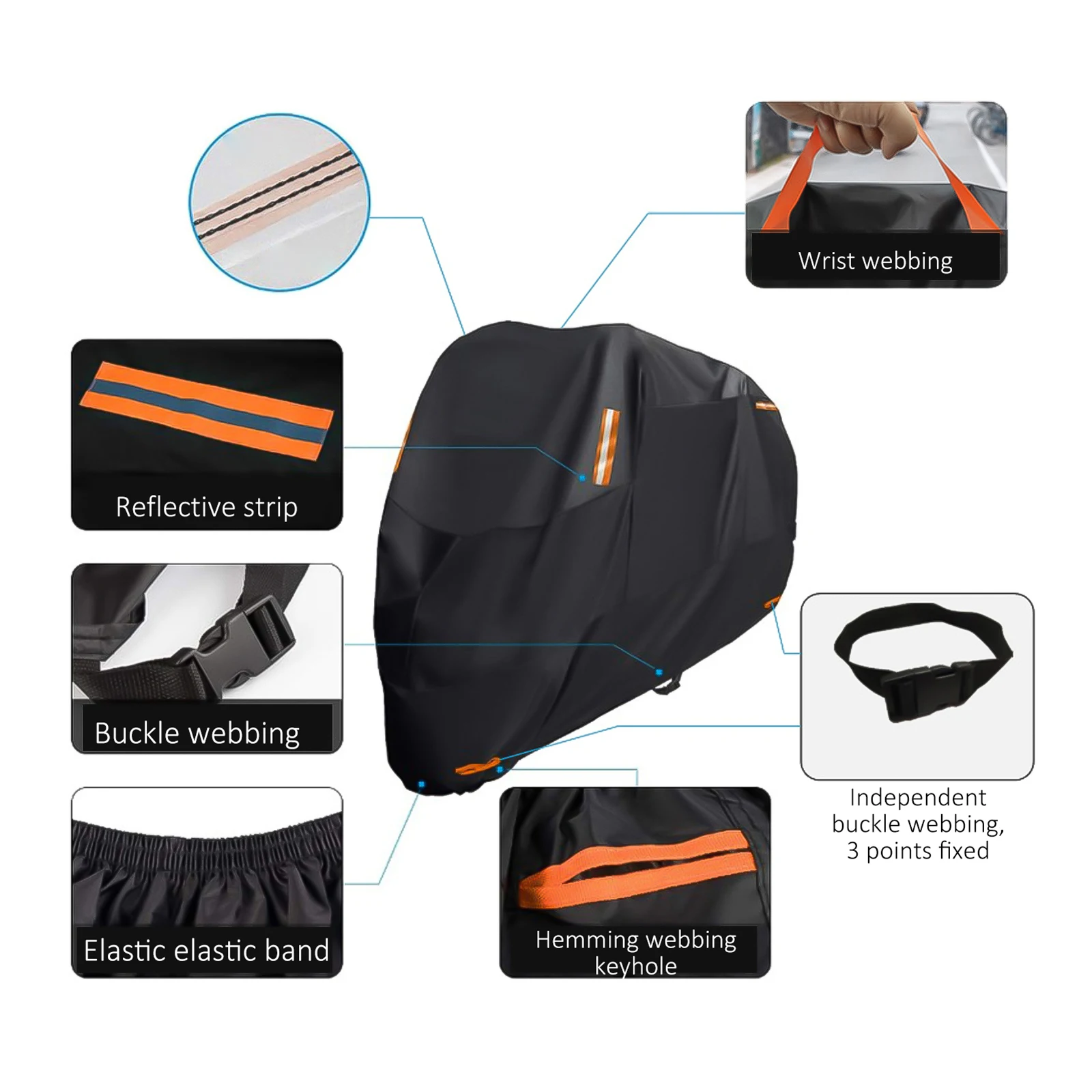 

Motorbike Guard 300D Oxford Fabric Waterproof Black with Reflective Strip Motorcycle Protective Case Shelter for Indoor Outdoor