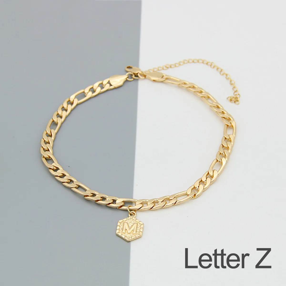 

Creative Gold Color Letter Anklets For Women Gold Color Hexagon Initial Alphabet Letter "T-Z" Women Beach Leg Chain Foot Jewelry