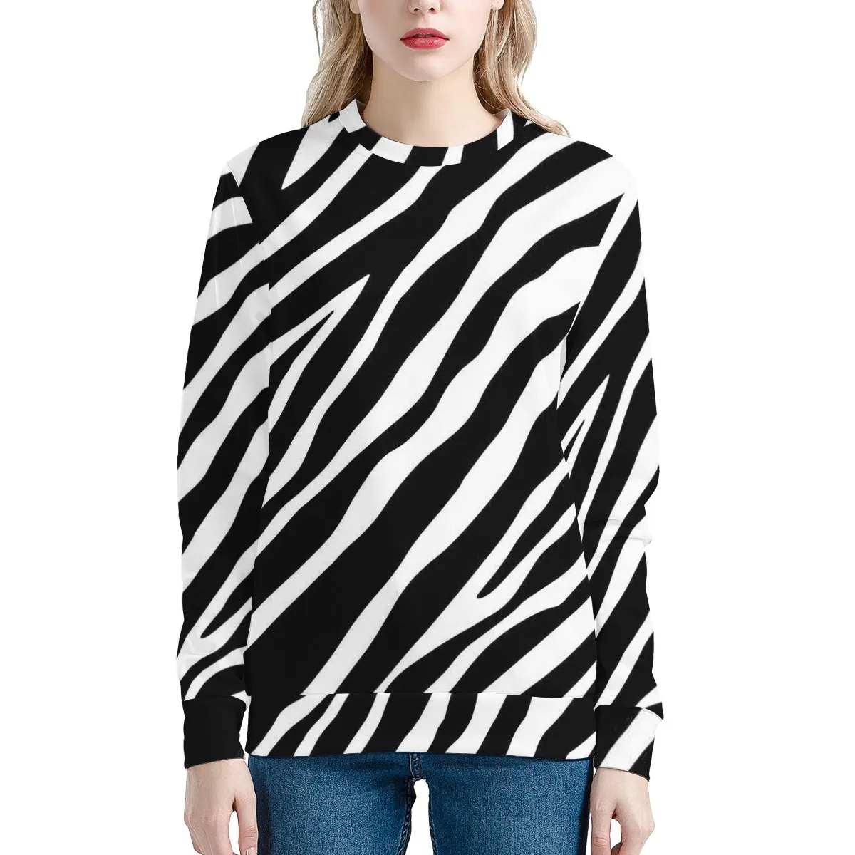 

Winter Women's Zebra-Print Fashion Print Girls Warm Casual Loose Sweater Plus-Size Round Neck Style Soft Women's Clothing