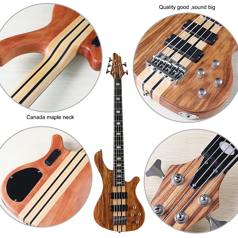 5 string hickory holz top aktive hals durch professionelle elektrische bass gitarre 43 zoll solide okoume holz körper bass gitarre free global sh