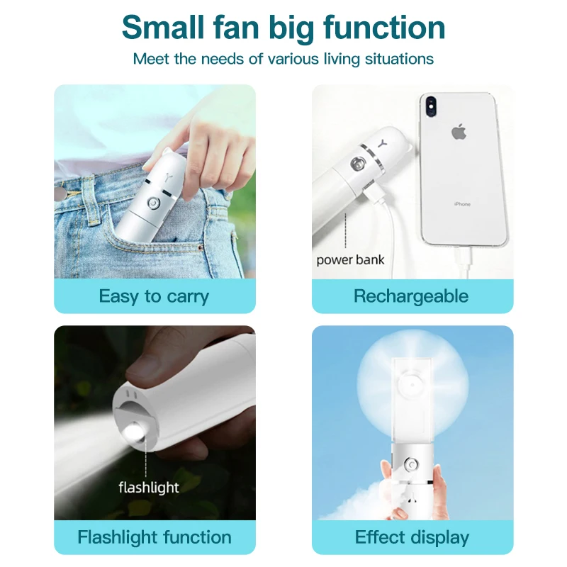 

Amazefan 4 In 1 Portable Water Spray Mist Fan Electric USB Rechargeable Handheld Pocket Fans Cooling Air Humidifier for Outdoor
