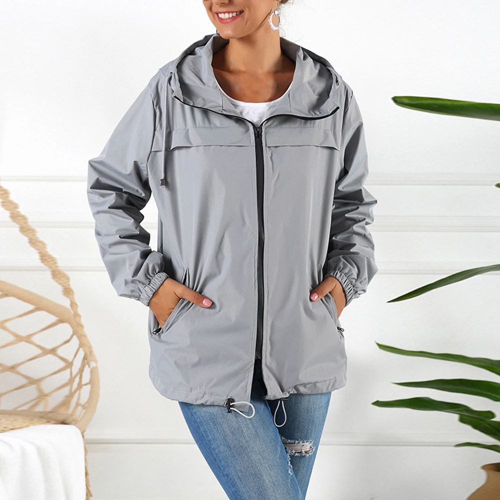 Водонепроницаемая Женская куртка с капюшоном внутренняя сетчатая карманами Femme