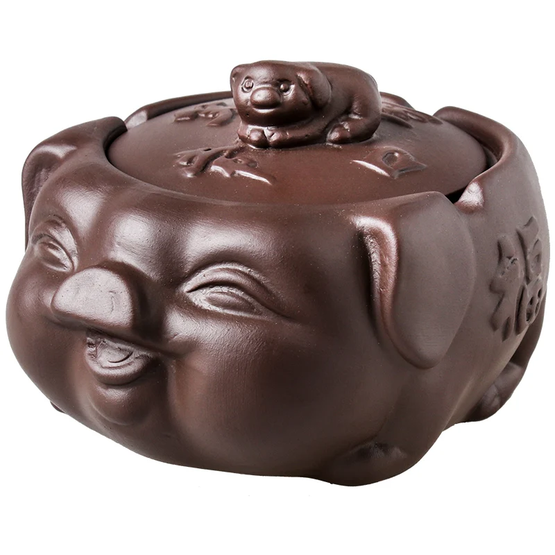 

Yixing Zisha Sculpture Decoration Tea Playing Tea Pet Practical Ashtray with Lid Creative Smiles Often Open Household Ashtrays