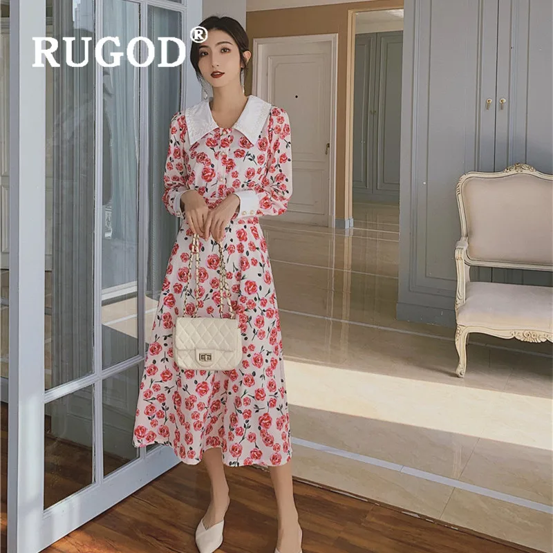 Женское облегающее платье RUGOD весеннее с цветочным принтом воротником Питер Пэн