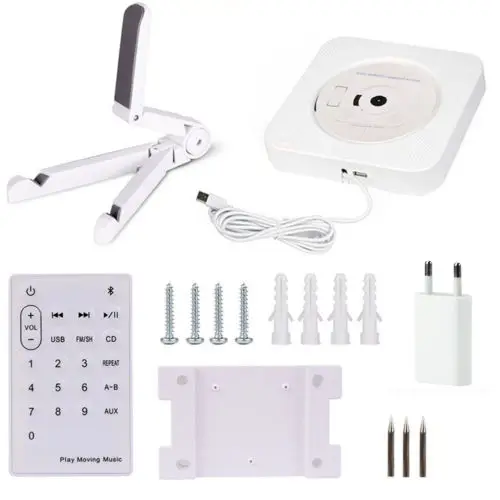 

Wall Mounted CD Player Surround Sound FM Radio Bluetooth USB MP3 Disk Portable Music Player Remote Control Stereo Speaker Home