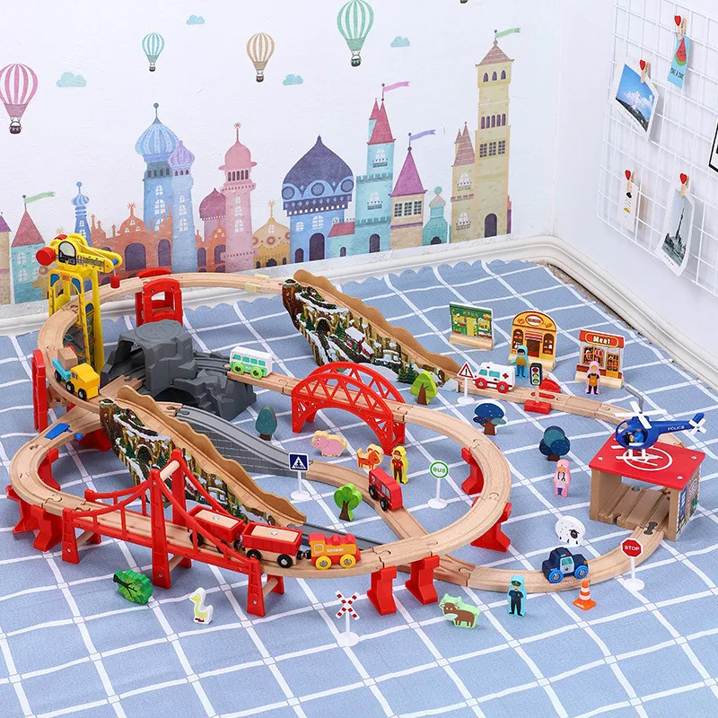 Wooden Train Track Stop Apron Helicopter Set Compatible Wooden Railway Educational Children's Day Gifts - Цвет: Apron track