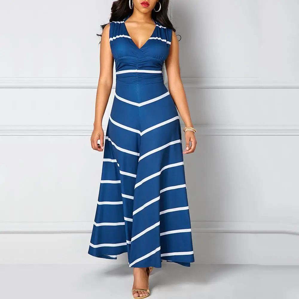 

Dress stripes Print V-neck Long Dress Women Summer party dress plus size Robe Casual Elegant Ladies Maxi Dress Plus Size 5XL
