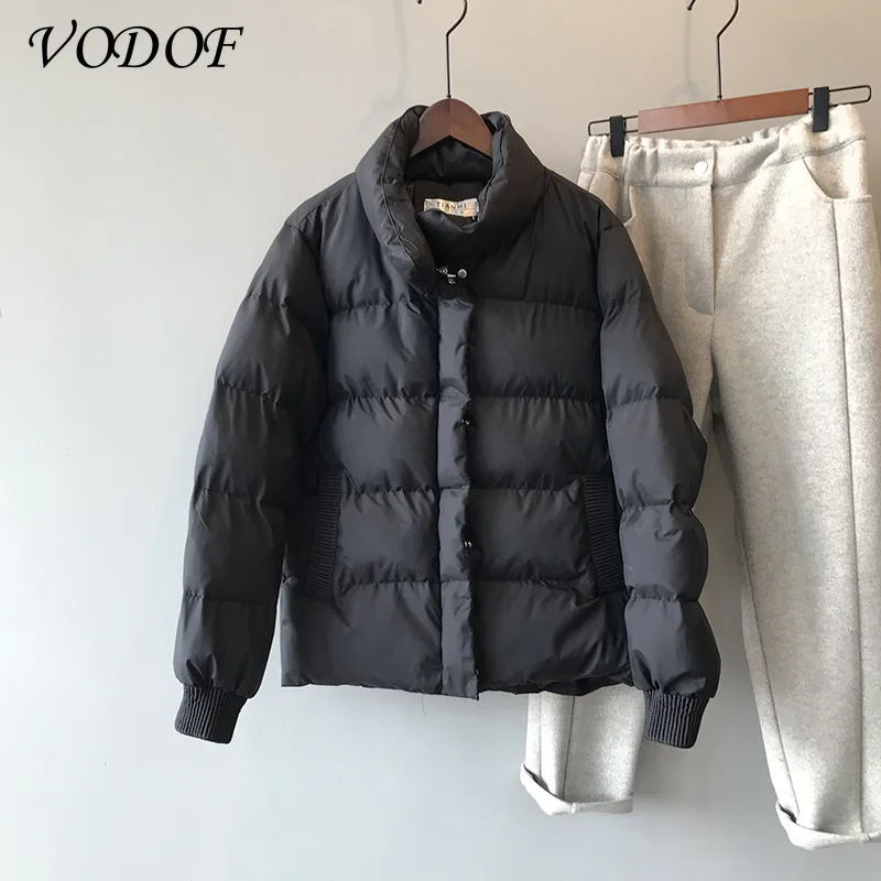 VODOF New Women Warm Parkas 2020 Autumn Winter Thick Hooded Zipper Black Outwear Female Causal Short Coats Loose Outwear