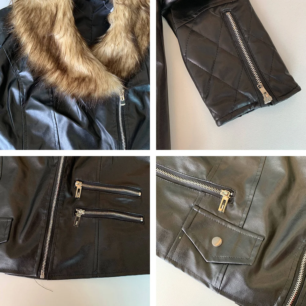 

S-3XL Women Faux Fur Leather Jacket Winter Slim Black Motorcycles Jackets Zipper Plus Size Coat 2020 Autumn Warm Lady Outwear
