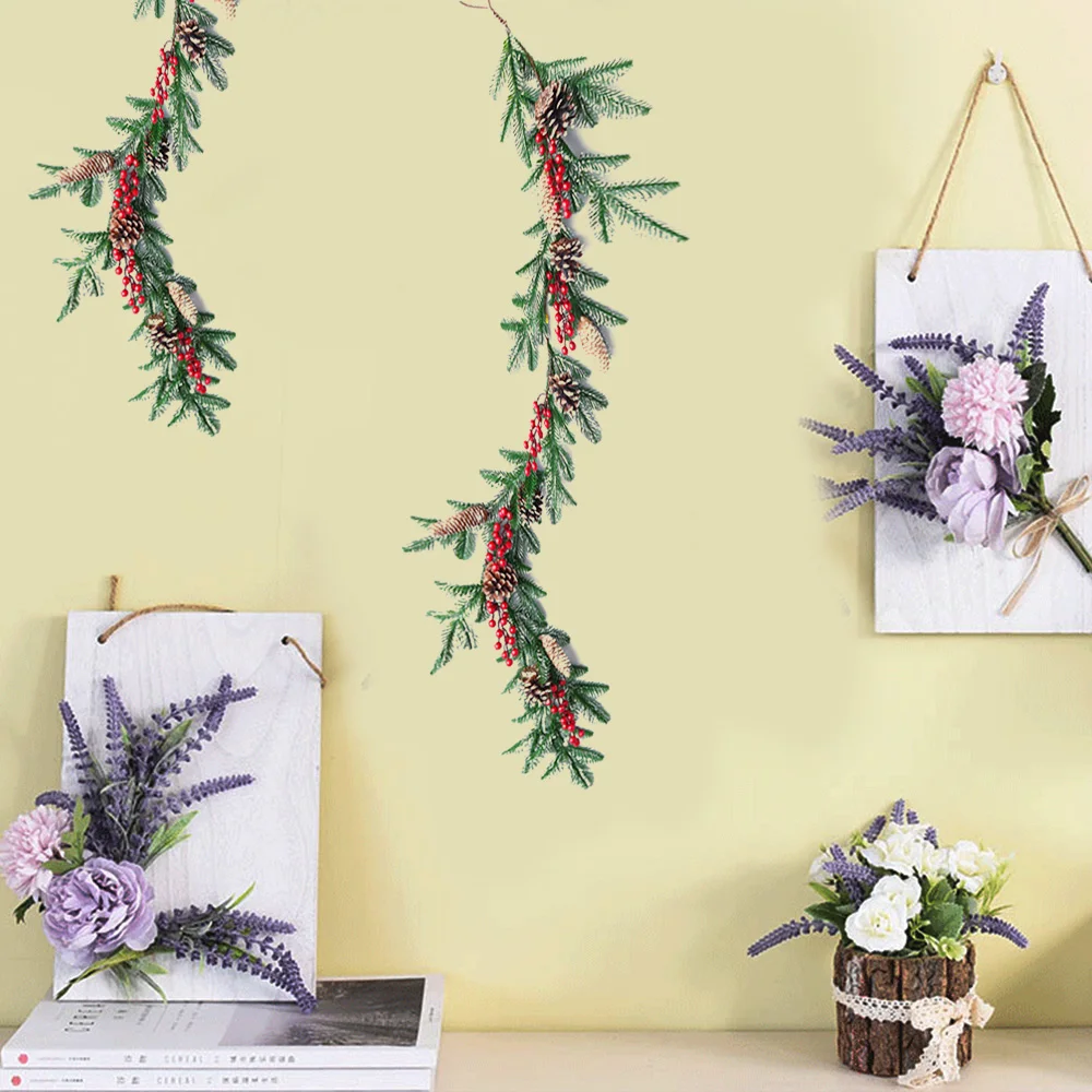 Гирлянда из сосны и граната для новогоднего украшения 1,5 м искусственного венка из красных ягод с хвоей и зелеными листьями для праздника.