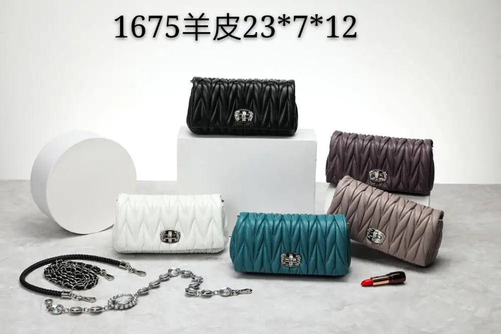 

free shipping 2020 the new style pretty pleated genuine leather women handbag one shoulder bag crossbody bag 5 color 23cm