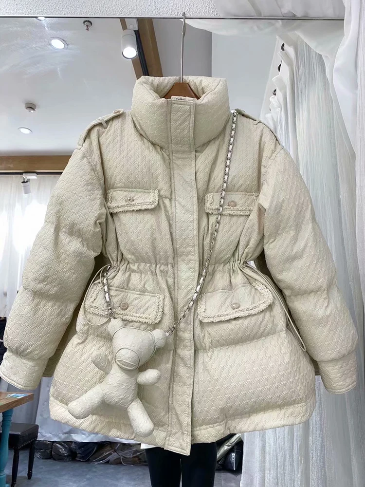 

Winter style Winter Women Stand Collar Warm 90% White Duck Down Short Jacket with Bear Doll Casual Female Thick Coat Snow