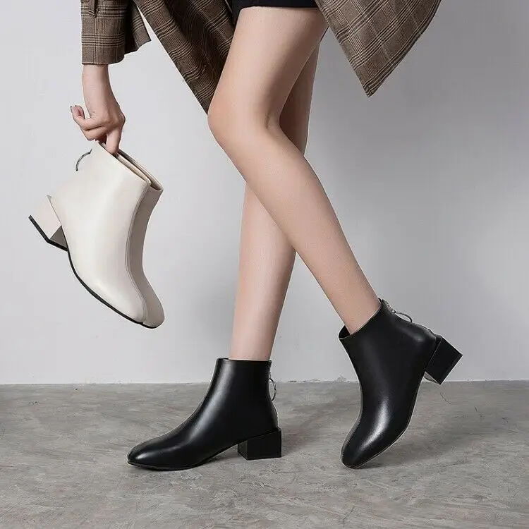

Plus Size Ladies Block Heels Back Zipper Ankle Boots Autumn Booties Casual Shoes