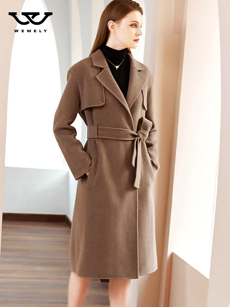 

Double sided cashmere coat 2021 autumn winter new loose high-grade slim warm temperament wool tweed medium and long coat