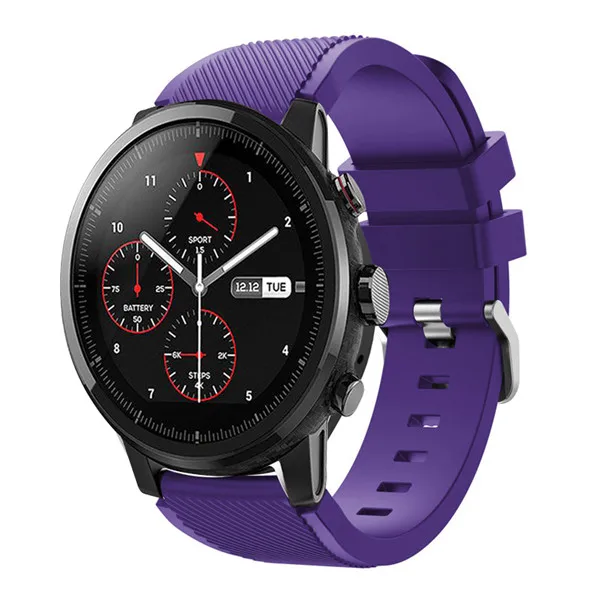 Фиолетовый Мягкий силиконовый спортивный ремешок для часов Huami Amazfit Stratos умные часы для Amazfit Pace Stratos 2/2S ремни 22 мм браслет - Цвет: Фиолетовый