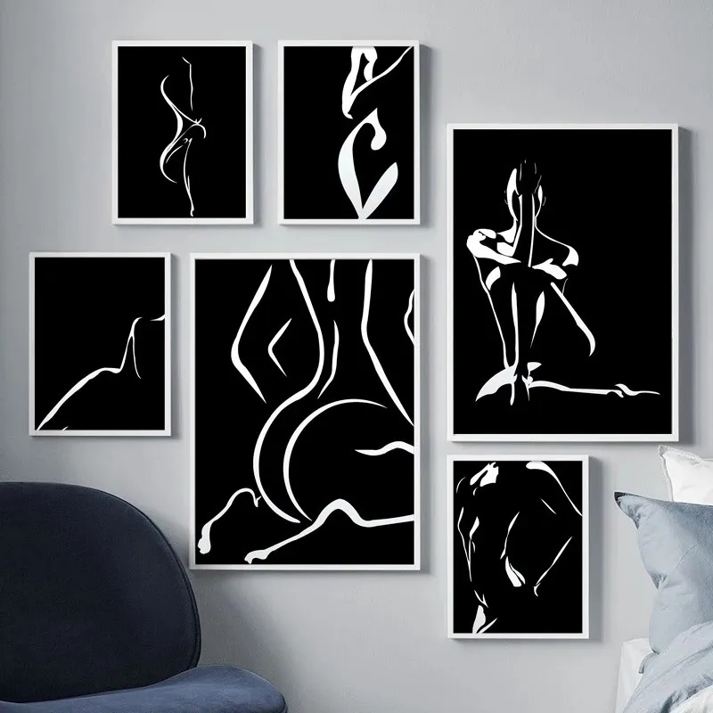 

Black White Sexy Woman Body Art Modern Wall Art Canvas Painting Nordic Posters And Prints Wall Pictures For Living Room Decor