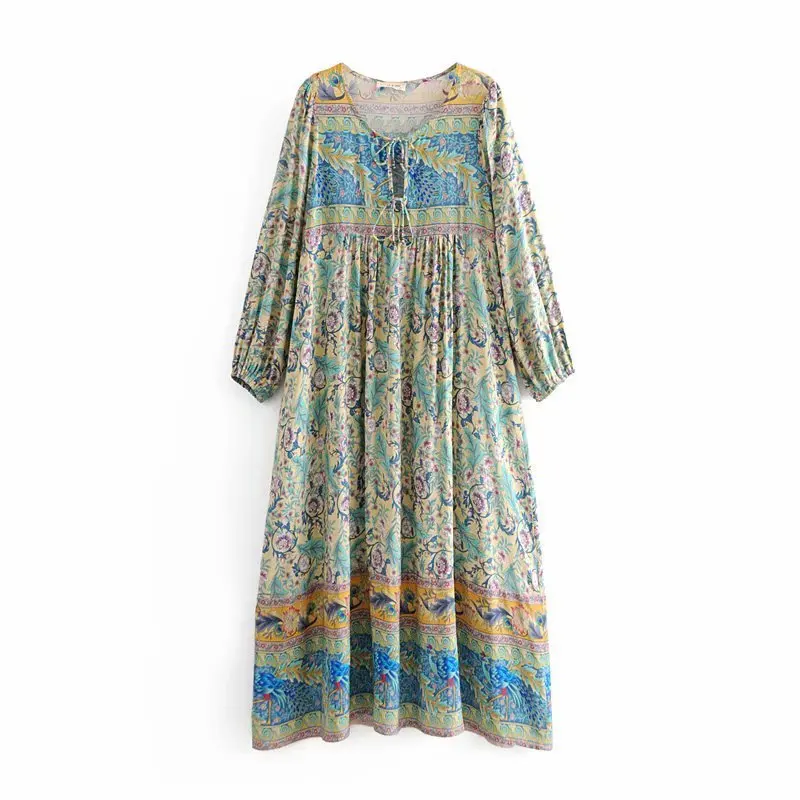 Женское платье макси в стиле бохо мечтательного оазиса с V образным вырезом и