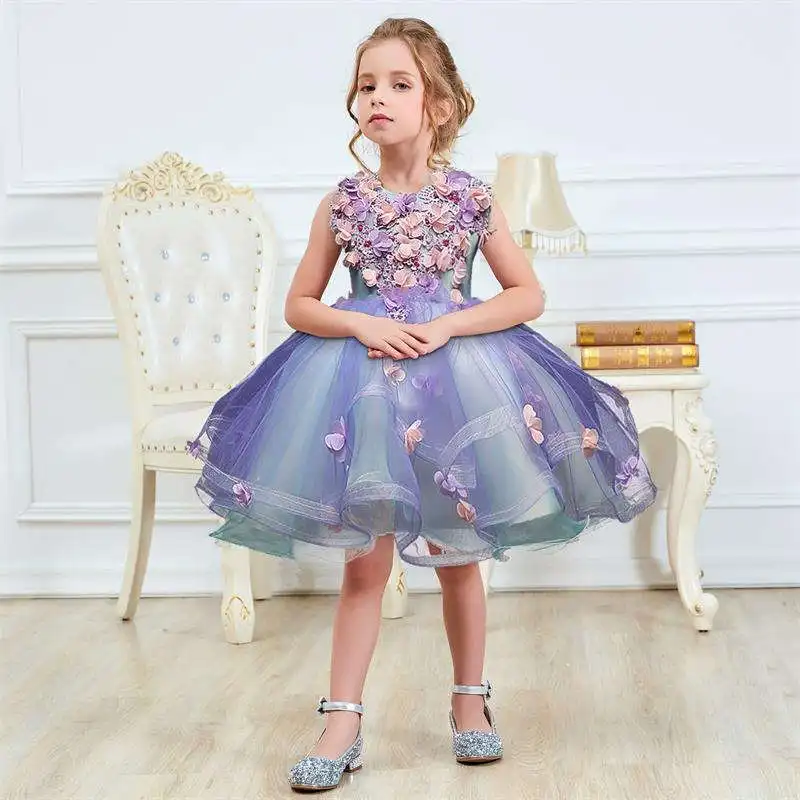 Элегантное платье принцессы с цветочным узором для девочек вечерние платья на