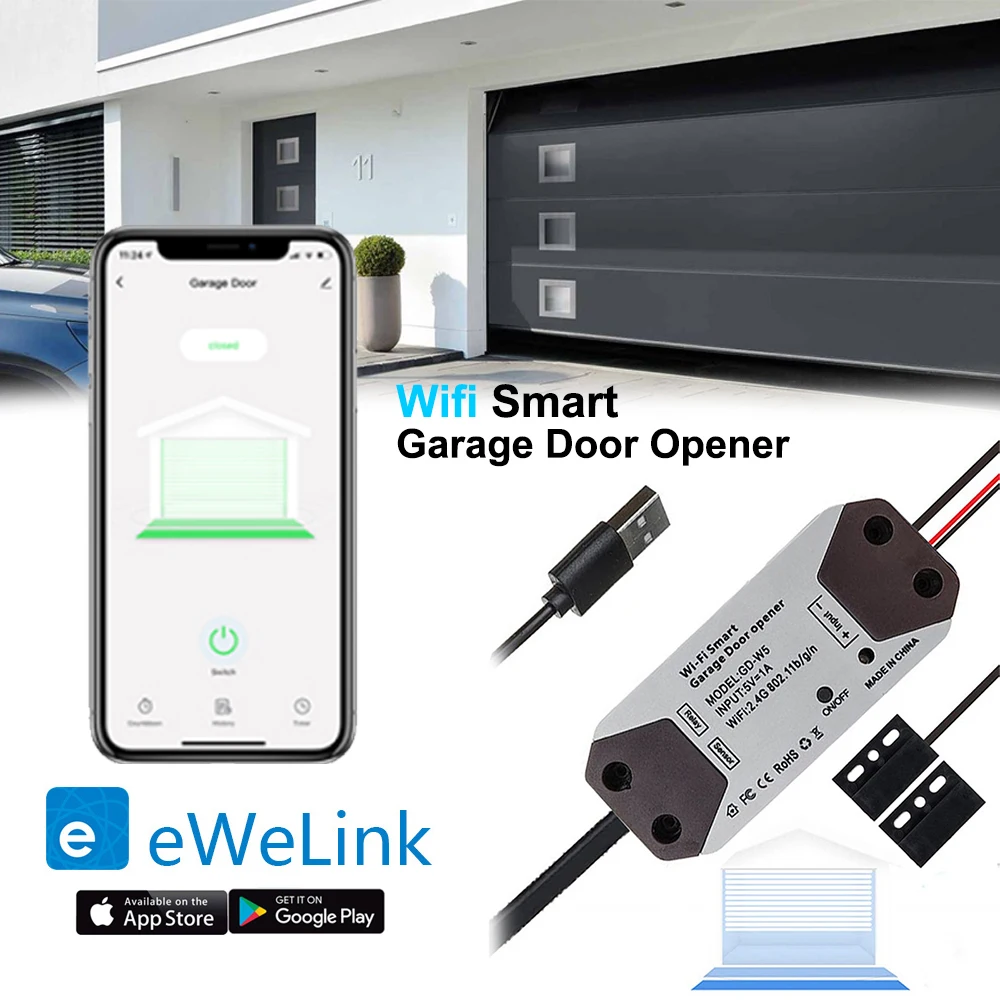 

Смарт-Открыватель для гаражных дверей, переключатель с Wi-Fi, работает с Alexa Echo Google Home, управление через приложение ewelink, не требует концентрато...