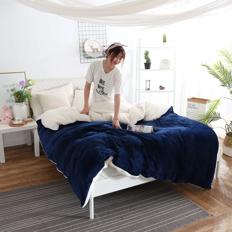 royal blue AB сбоку зима пододеяльник из берберского флиса одеяла крышка ягненка матрас, домашний текстиль 1 предмет, однотонное теплое одеяло бархат покрывало - Цвет: royal blue