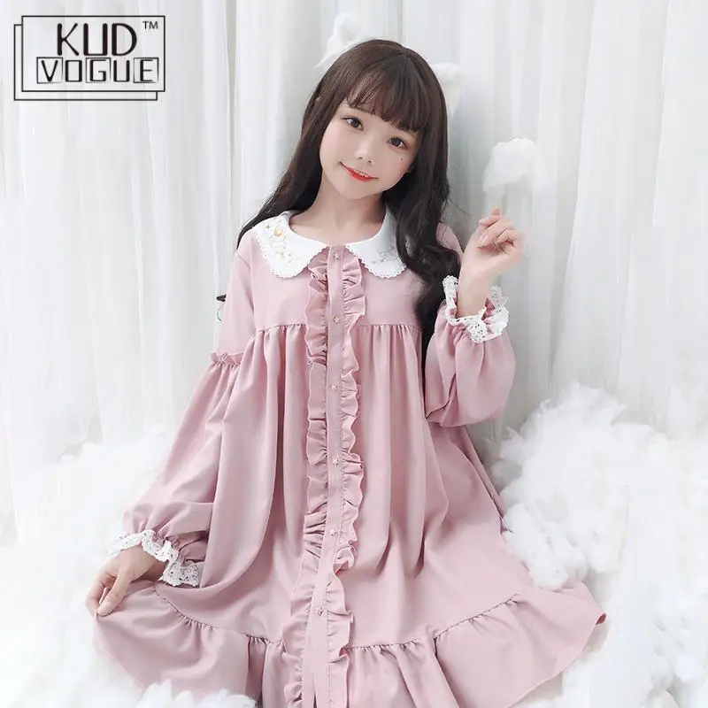 Кружевное вышитая кукла с оборками женское винтажное розовое платье в японском