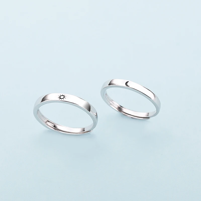 

925 Sterling Silver Star Moon Ring Girls and Boys Couple's Couple Rings Internet Celebrity Simple Opening Female Friends Sisters