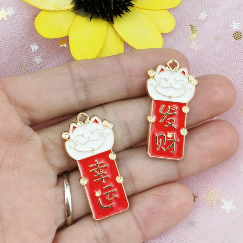 10pcs cute lucky cats enamel charms gold tone metal fortune cat finding jewelry diy earrings bracelet pendant phone case decors free global shipping