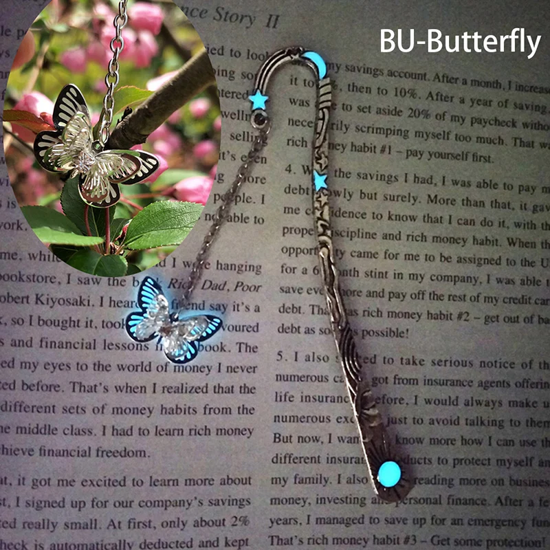 

1pcs Glow In The Dark Butterfly Bookmark Tibetan Silver Book Marker Stationery DIY