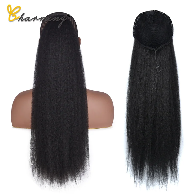 CHARMING Hair Extension Clip Synthetic 20" Bouncy Curly Afro Kinky Drawstring Ponytail Extensions Hairpiece Blonde | Шиньоны и