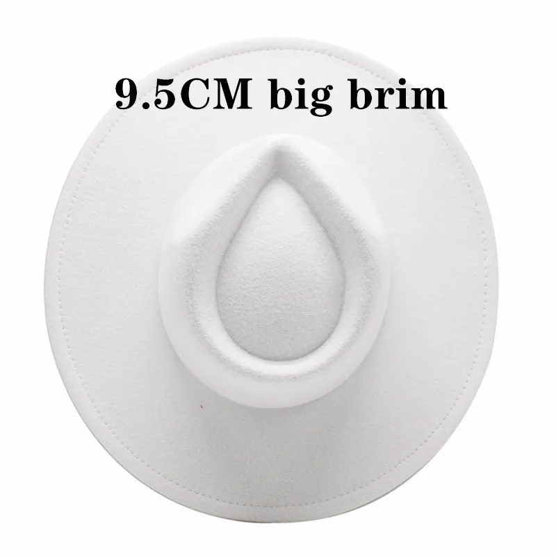 

9.5cm extra large wide brim woolen jazz hat women pure color imitation woolen fedora hat men fashion Panama hat wedding hat