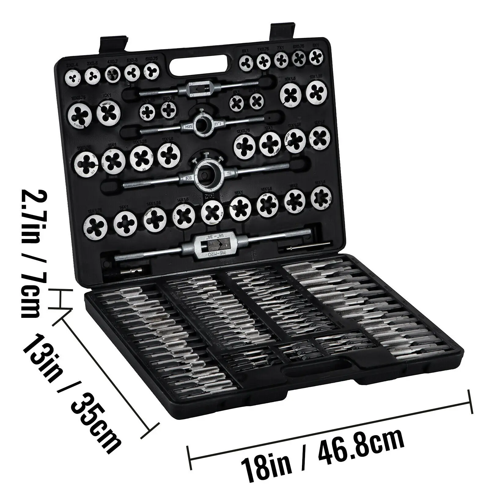 VEVOR Tap and Die Set 110PCS Metric M2-M18 Hand Threading Cutting Wrench Tools Tungsten Steel for Machine Tool Precision Modules images - 6