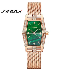 Sinobi Брендовые женские часы Мода из ромбов, женские кварцевые часы зеленый Циферблат простой розовое золото циркониевое сетки Роскошные женские наручные часы