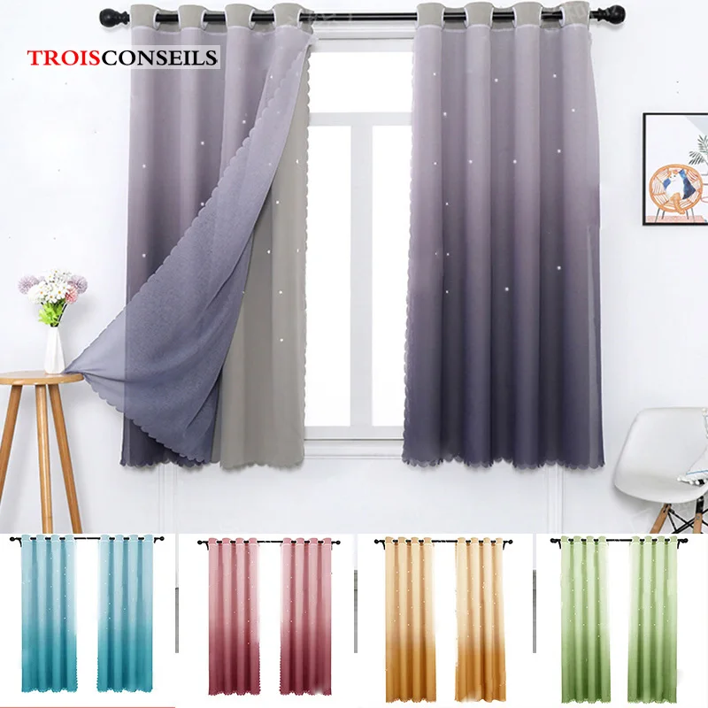 

1Panel Star Curtains Stars Blackout Curtains for Living Room Kids Girls Bedroom Colorful Double Layer Star Window Tulle Curtains