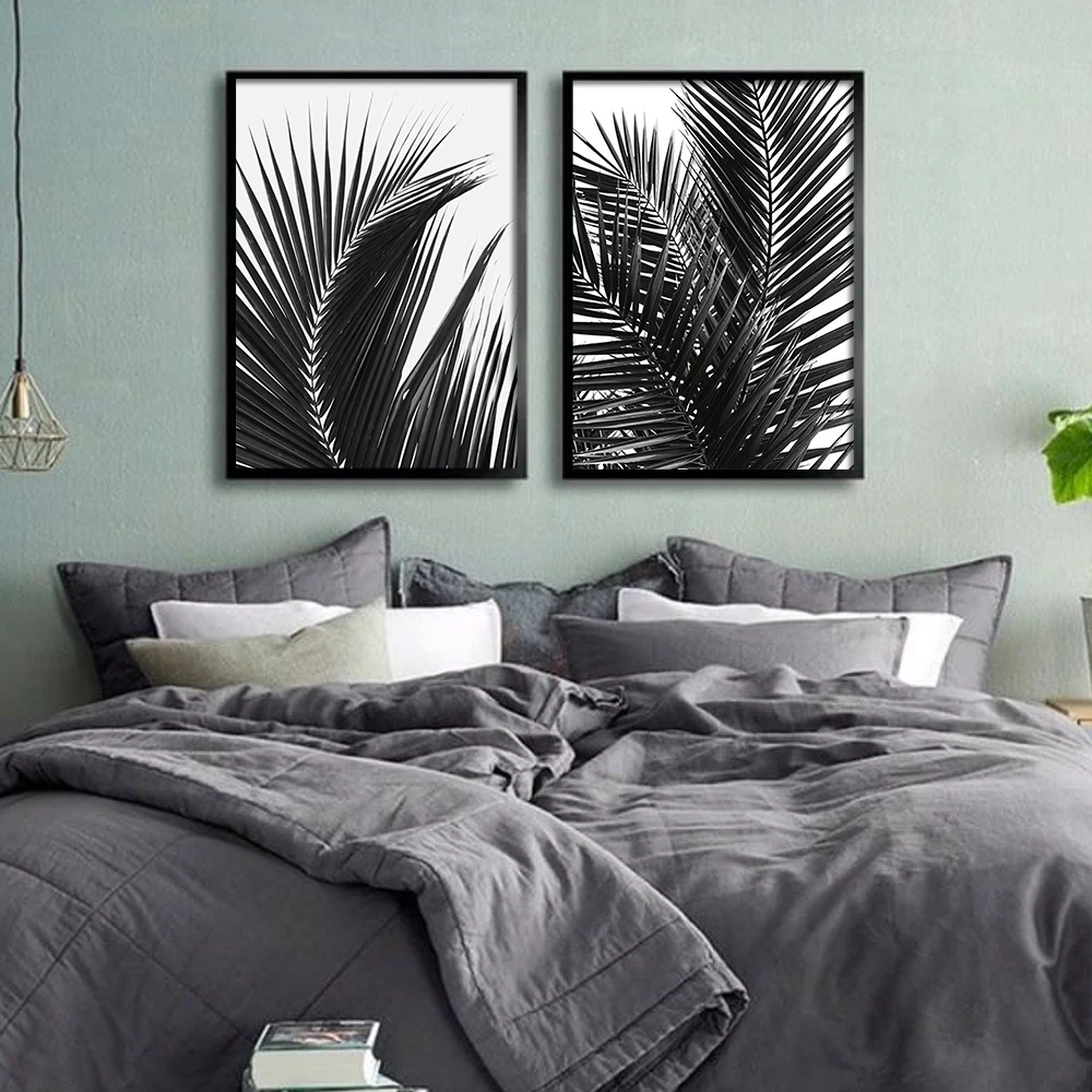 Черно-белые листья пальмы холст плакаты и принты Минималистичная живопись