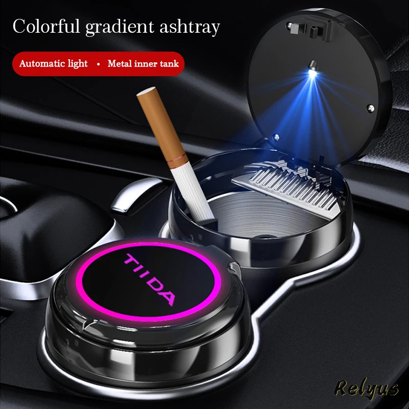 

Luminous Car Logo Ashtray With Led Colorful Atmosphere Light For Nissan Tiida C11X C12 C13 SC12 Accessories