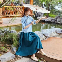 lady traditional chinese style crop embroided women top vintage chinese embroidery shirt skirt outfits linen clothing women set