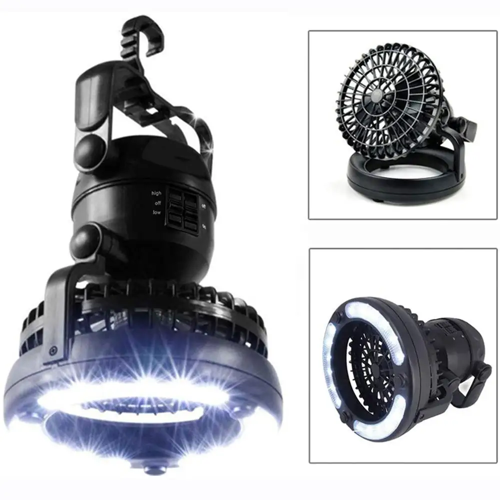 

LEADLY Portable Battery Camping Fan With LED Lantern 1.5V D Battery Operated Hanging Hook Fan Tent Car 18LED Camping Fan Light