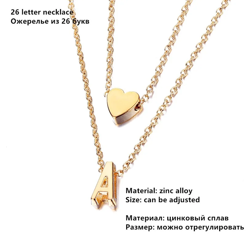 

2019 New Double-layer Peach Heart Combination 26 Letter Pendant Necklace Female Heart Necklace Fashion Jewelry