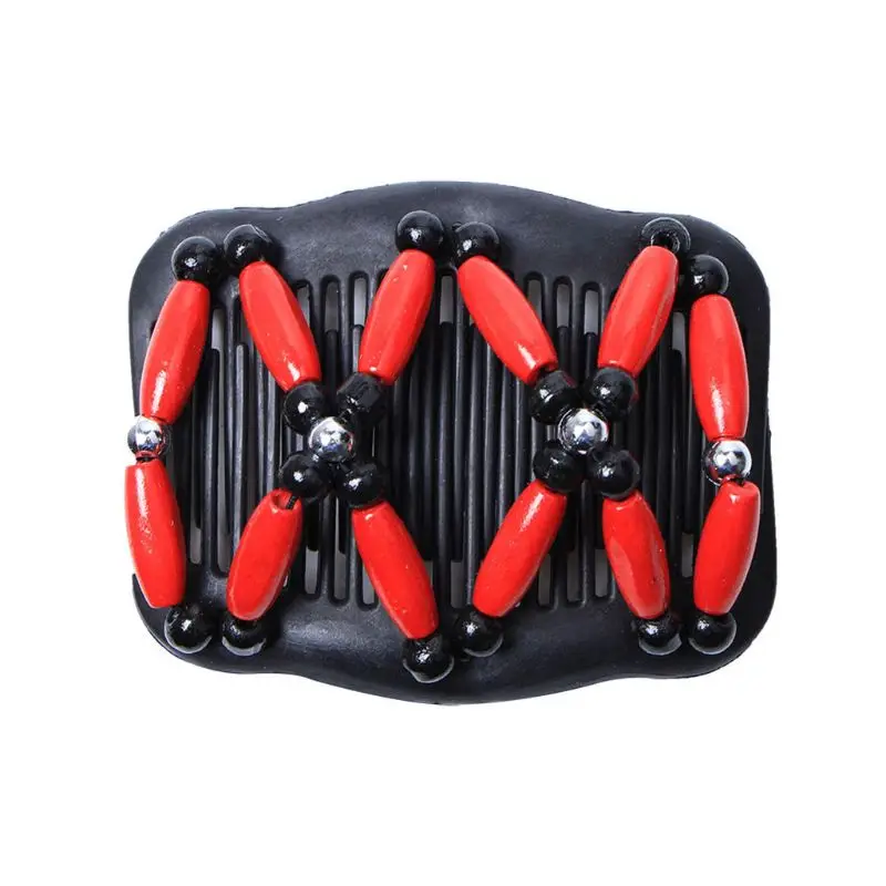 

69HB Comb Beaded Bun Hair Maker Updo Vintage Women Elastic Double Combs Hairpin