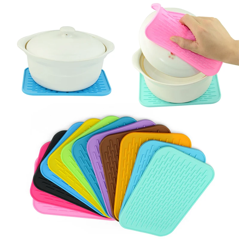 

Silicone Holder Mat Kitchen Heat Non-slip Resistant Pot Tray Straightener Insulation Mats with Rich 21.5x15.5x0.5cm Coaster
