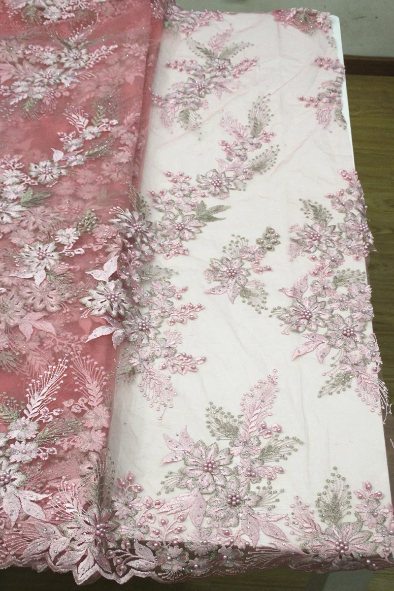 Pink lace Тюль сетка кружева свадебное платье ткань французские кружева платья ткани 1268 - Цвет: Pink lace