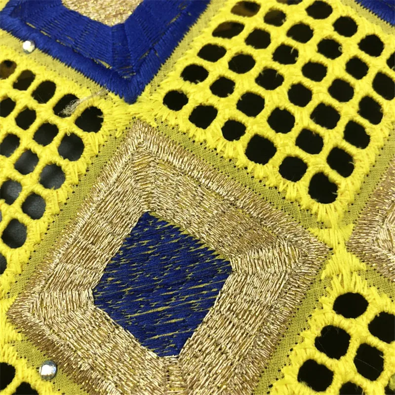 

Newest Yellow Nigerian African Cotton Lace Fabric High Quality Swiss Voile Lace For Wedding Dress 2.5yards CP037