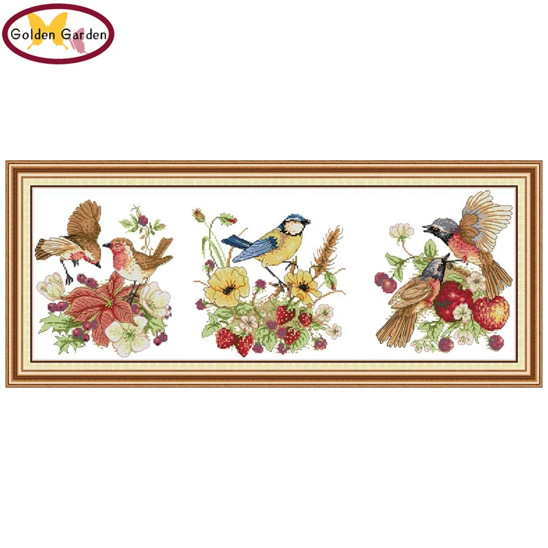 

GG Bird of Season Animail Joy Sunday Painting Cross Stitch Embroidery Needlework Kit Cotton Canvas Cross Stitch for Home Decor