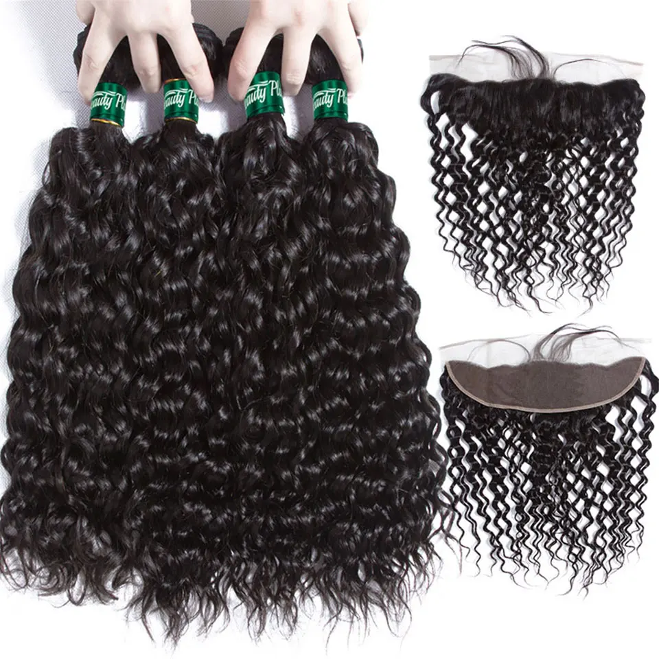 Бразильские волнистые человеческие волосы 3/4 пряди с 13*4 кружевной фронтальной